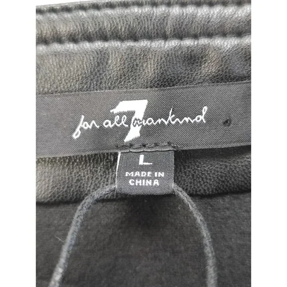 7 For All Mankind Women's Black Faux Leather Puff Sleeves Crop Top Size L - Picture 3 of 8